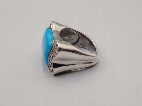 Stary srebrny damski pierścionek TURKUS r. 13/14 srebro biżuteria VINTAGE