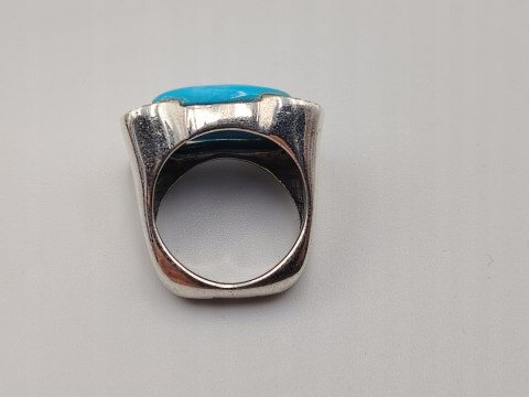 Stary srebrny damski pierścionek TURKUS r. 13/14 srebro biżuteria VINTAGE