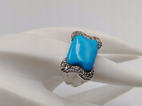 Stary srebrny damski pierścionek TURKUS r. 13/14 srebro biżuteria VINTAGE