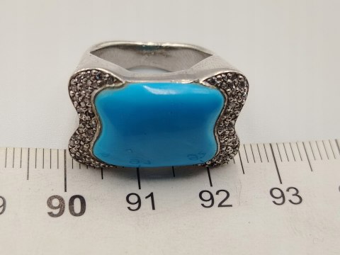 Stary srebrny damski pierścionek TURKUS r. 13/14 srebro biżuteria VINTAGE