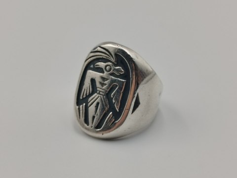 Stary srebrny pierścionek THUNDERBIRD HOPI - r.13 srebro VINTAGE biżuteria