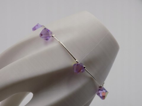 Piękna srebrna damska bransoletka - FIOLETOWE CYRKONIE srebro 925 biżuteria