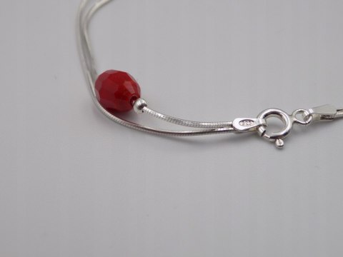 Piękna srebrna damska bransoletka - czerwone koraliki, srebro 925 biżuteria