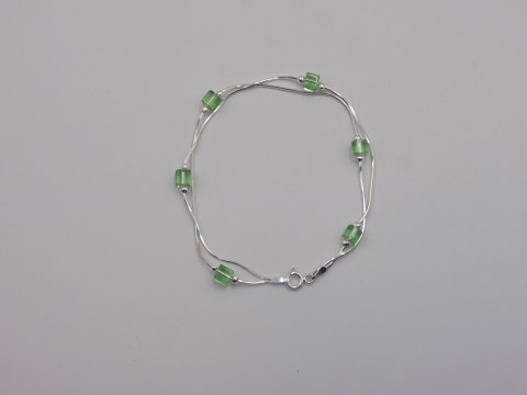Piękna srebrna damska bransoletka - zielone koraliki, srebro 925 biżuteria