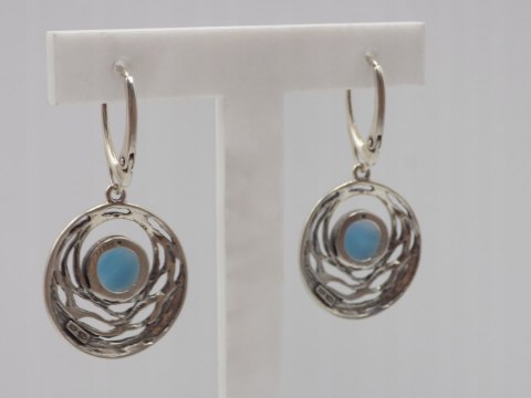 Piękne stare srebrne kolczyki ażurowe AGAT KOŁA srebro VINTAGE biżuteria