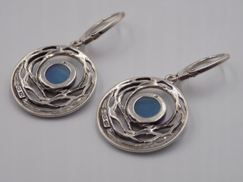 Piękne stare srebrne kolczyki ażurowe AGAT KOŁA srebro VINTAGE biżuteria