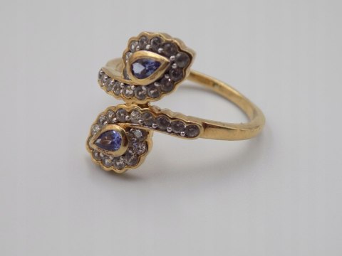 Piękny damski srebrny, pozłacany pierścionek CYRKONIE roz. 23 biżuteria