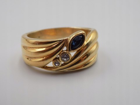 Piękny damski srebrny, pozłacany pierścionek/obrączka CYRKONIE roz. 26/27