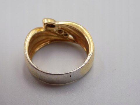 Piękny damski srebrny, pozłacany pierścionek/obrączka CYRKONIE roz. 26/27