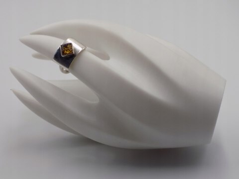 Piękny stary srebrny damski pierścionek BURSZTYN roz.12 biżuteria VINTAGE