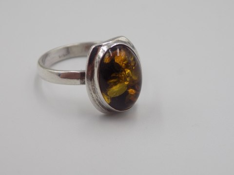 Piękny stary srebrny damski pierścionek BURSZTYN roz.18 biżuteria VINTAGE