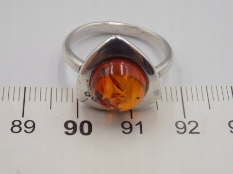 Piękny stary srebrny damski pierścionek BURSZTYN roz.19 biżuteria VINTAGE