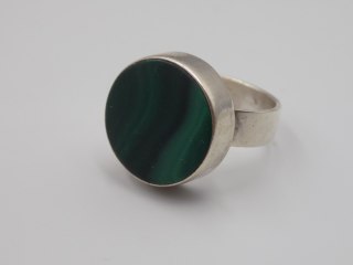 Piękny stary srebrny pierścionek MALACHIT r. 15/16 biżuteria srebro VINTAGE