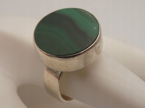 Piękny stary srebrny pierścionek MALACHIT r. 15/16 biżuteria srebro VINTAGE