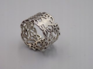 Srebrny ażurowy pierścionek/obrączka KWIATY - r. 11/12 srebro 925 VINTAGE