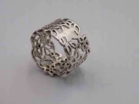Srebrny ażurowy pierścionek/obrączka KWIATY - r. 11/12 srebro 925 VINTAGE