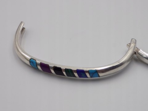 Stara srebrna damska bransoletka KOŁO BANGLA MEXICO 925 TURKUS MALACHIT