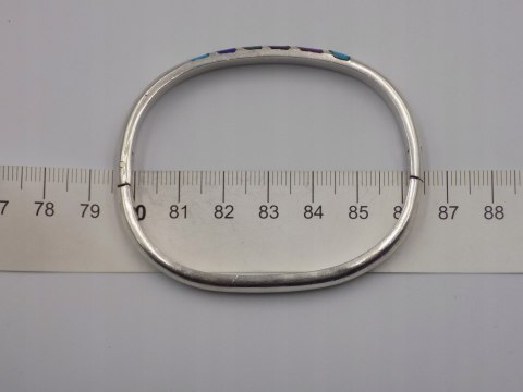 Stara srebrna damska bransoletka KOŁO BANGLA MEXICO 925 TURKUS MALACHIT