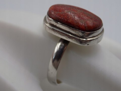 Stary damski srebrny pierścionek KORALOWIEC roz.20 srebro biżuteria VINTAGE