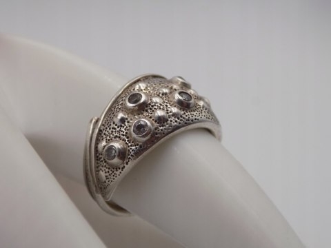 Stary srebrny damski autorski pierścionek/obrączka r. 13/14 srebro VINTAGE