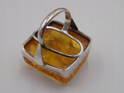 Stary srebrny damski pierścionek BURSZTYN roz.10 srebro biżuteria VINTAGE