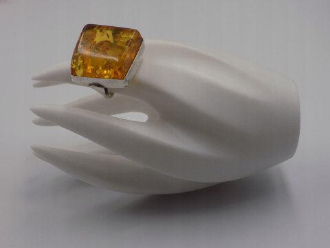 Stary srebrny damski pierścionek BURSZTYN roz.10 srebro biżuteria VINTAGE