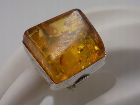 Stary srebrny damski pierścionek BURSZTYN roz.10 srebro biżuteria VINTAGE