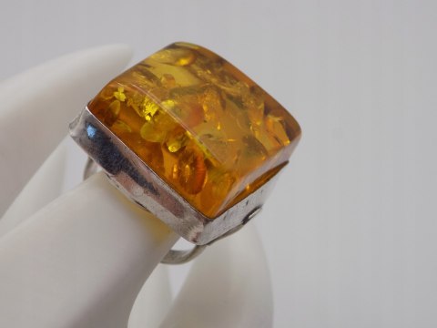 Stary srebrny damski pierścionek BURSZTYN roz.10 srebro biżuteria VINTAGE