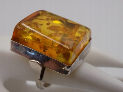 Stary srebrny damski pierścionek BURSZTYN roz.10 srebro biżuteria VINTAGE