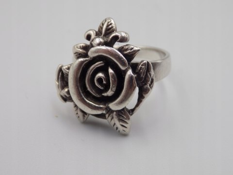 Stary srebrny damski pierścionek RÓŻA roz.12-srebro 925-biżuteria VINTAGE
