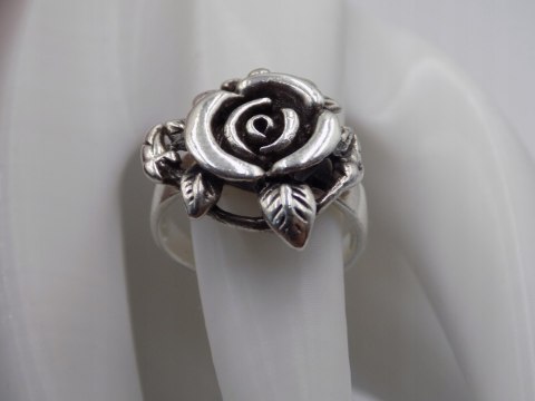 Stary srebrny damski pierścionek RÓŻA roz.12-srebro 925-biżuteria VINTAGE