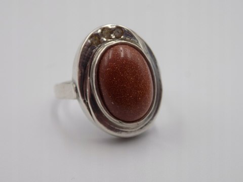 Stary srebrny pierścionek PIASEK PUSTYNI cyrkonie roz.14 biżuteria VINTAGE