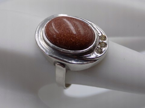 Stary srebrny pierścionek PIASEK PUSTYNI cyrkonie roz.14 biżuteria VINTAGE