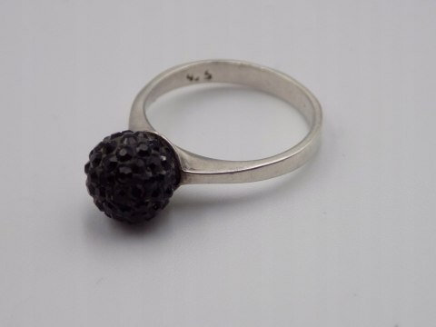 Stary srebrny pierścionek czarna KULA cyrkonie roz.12 biżuteria VINTAGE