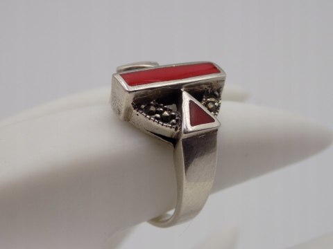 Stary srebrny pierścionek emalia+markazyty roz.13 srebro biżuteria VINTAGE