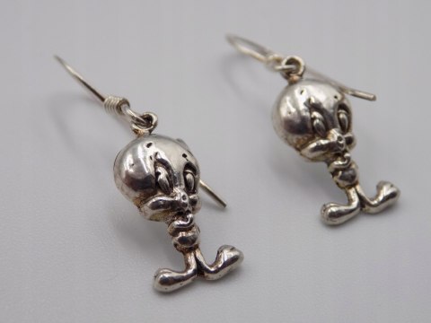 Piękne, damskie, dziecięce, srebrne kolczyki TWETTY srebro 925 biżuteria