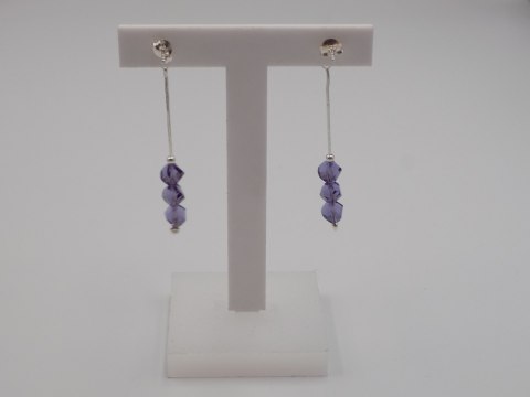 Piękne, damskie, srebrne kolczyki FIOLETOWE CYRKONIE srebro 925 biżuteria
