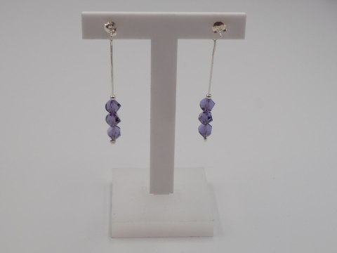 Piękne, damskie, srebrne kolczyki FIOLETOWE CYRKONIE srebro 925 biżuteria