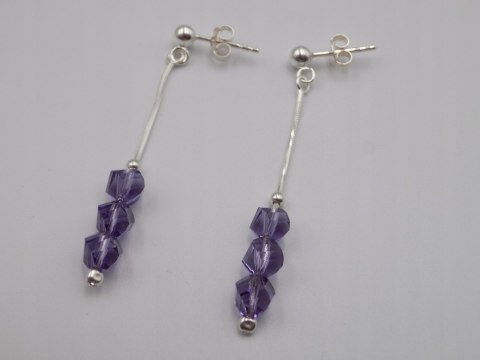 Piękne, damskie, srebrne kolczyki FIOLETOWE CYRKONIE srebro 925 biżuteria