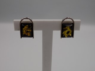 Piękne, stare, srebrne klipsy BURSZTYN - srebro 925 - VINTAGE biżuteria