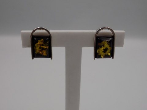 Piękne, stare, srebrne klipsy BURSZTYN - srebro 925 - VINTAGE biżuteria