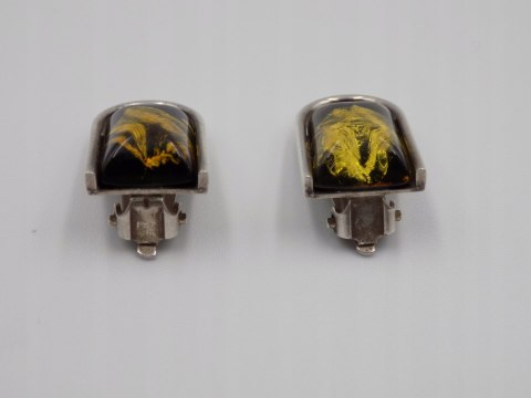 Piękne, stare, srebrne klipsy BURSZTYN - srebro 925 - VINTAGE biżuteria