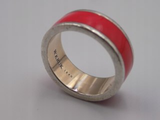 Srebrna obrączka W. Kruk - emalia czerwona roz. 17/18 srebro 925 biżuteria