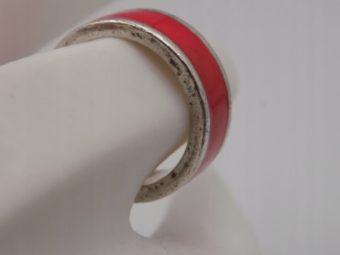 Srebrna obrączka W. Kruk - emalia czerwona roz. 17/18 srebro 925 biżuteria