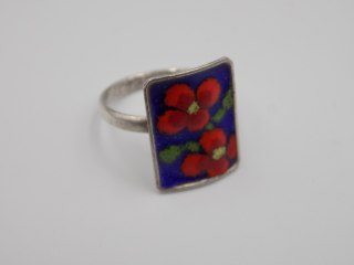 Stary, piękny, srebrny, damski pierścionek EMALIA KWIATY roz. 14 srebro