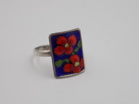 Stary, piękny, srebrny, damski pierścionek EMALIA KWIATY roz. 14 srebro