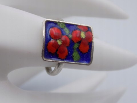 Stary, piękny, srebrny, damski pierścionek EMALIA KWIATY roz. 14 srebro