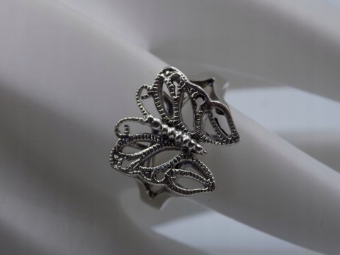 Stary, piękny, srebrny, pierścionek MOTYL roz. 18 srebro VINTAGE biżuteria