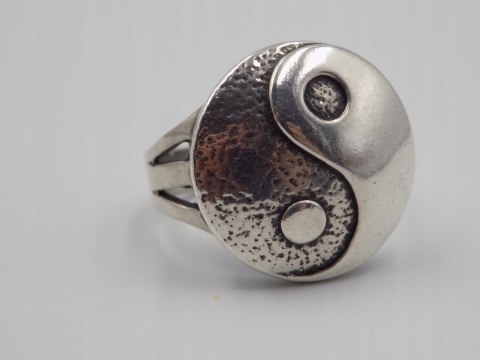 Stary, srebrny, damski pierścionek Yin Yang - roz. 10 srebro 925 VINTAGE
