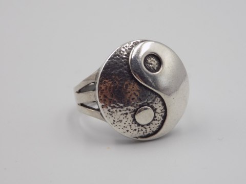 Stary, srebrny, damski pierścionek Yin Yang - roz. 10 srebro 925 VINTAGE